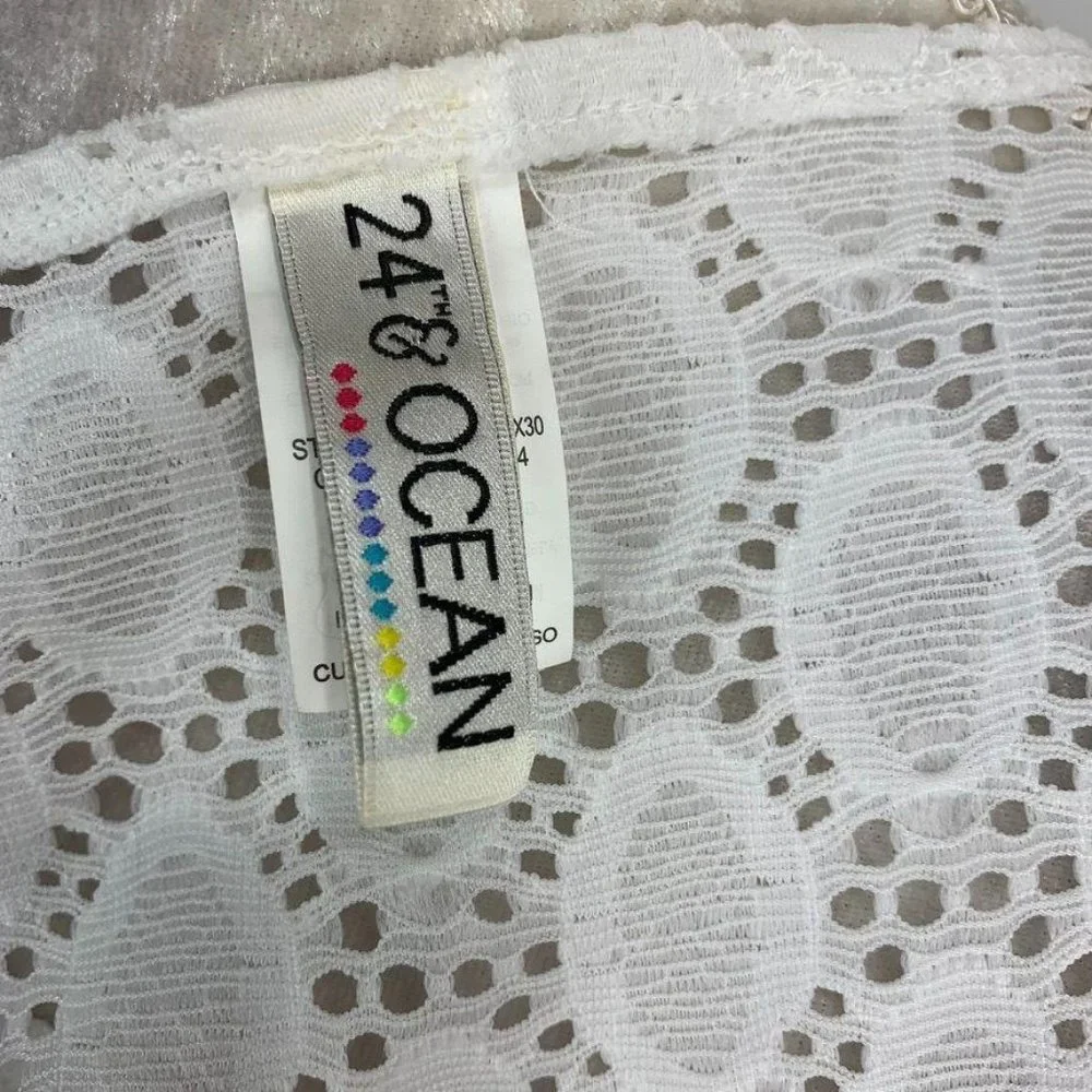 24th & Ocean‎ White Lace Swim Cover Deep V-neck M
